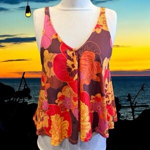 HOMEGROWN Hawaiian Floral Tank Top Pullover Blouse Womens XXS - 6 Aloha Hawaii
